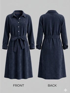 💙 Tommy Hilfiger Blue Corduroy Belted Shirt Dress Sz 6 8867-10 💙